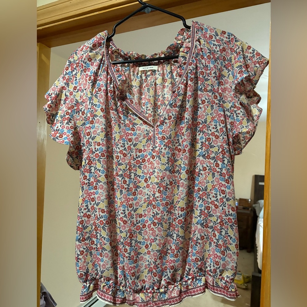 Max Studio Pink and Blue Floral Blouse